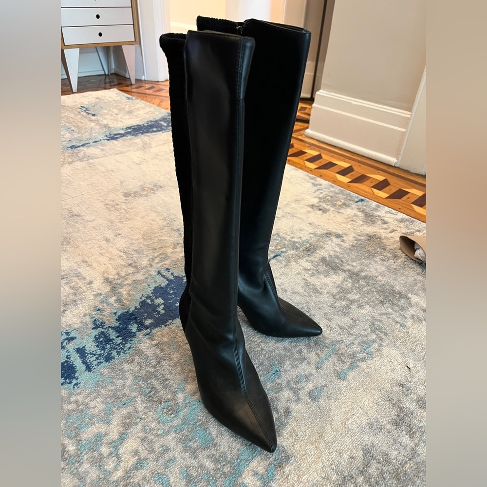 REVISED! Aerosoles size 8.5 tall vinyl boots. Stretchy back facing fabric.